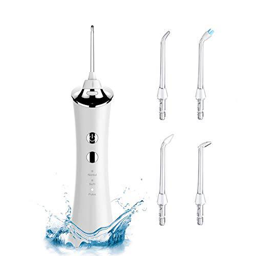 Couradric Cordless Water Flosser, 3 Modes Dental Oral Irrigator with USB Rechargeable IPX7 Waterproof Function and 4 Jet Tips for Teeth Home Office Travel