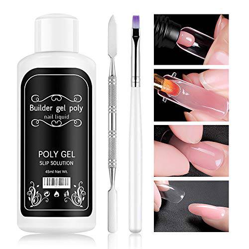 Nail Extension Gel Solution,Quick Poly Gel Slip Solution,Nail Extension Gel Liquid Solution, Nail Gel Liquid Extension, Nail Gel Builder Liquid for Nail Art DIY Nail, Contains a Brush and Scraper