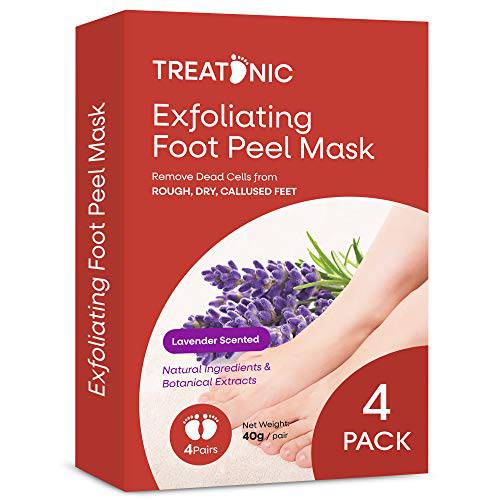 Treatonic Foot Peel Mask -4 Pairs- Exfoliating Peeling Away Calluses and Dead Skin Cells, Smooth and Soft Skin, Repair Rough Heels For Men & Women Lavender