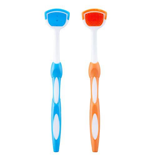 Tongue Scraper, HRASY Tongue Cleaner Brush Tongue Scrubber for Reducing Bad Breath, Pack of 2, Blue+Orange