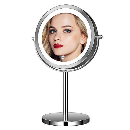 SPIGHTDEX Magnifying Mirror with Light 1x/10x Magnification，Mirror with Lights 7 Inch Double Sided，Lighted Makeup Vanity Mirror with Stand，Led Cosmetic Beauty Mirror for Tabletop Shaving Bathroom