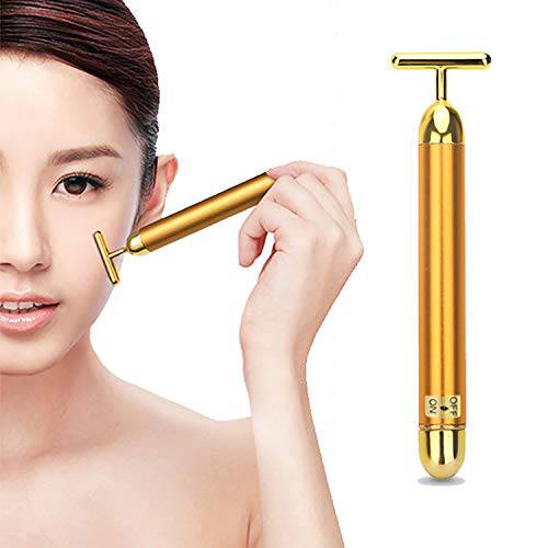 Beauty Bar Gold Face Massager for Skin Care Electric T-Shape Facial Massager Tools Face Lifting Anti-Wrinkles Skin Tightening Face Firming Gifts for Women（Without Battery）