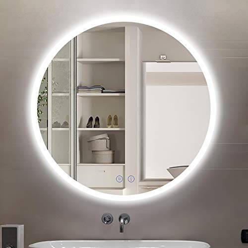 CITYMODA Bathroom Led Mirror 24 inch Round Backlit Illuminated Mirror with Lights Wall Mounted Demister 3 LED Color Adjustable Dimmable Round Bathroom Lighted Mirror