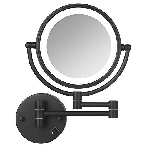 SanaWell 8 Inch LED Wall Mounted Makeup Mirror Double Sided with 1X/3X Magnification Extendable Lighted Magnifying Vanity Mirror with Light 360° Swivel Mirror Powered by Plug in (Matte Black)