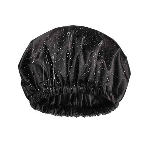 YANIBEST Shower Cap for Women - Hair Satin Bonnet Shower Cap for Men Waterproof Extra Large Double Layer Reusable Adjustable for Braids Long Hair (Large,Black)