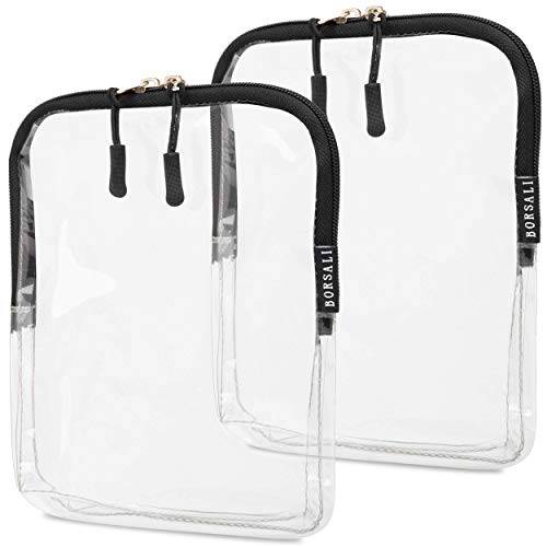 BORSALI Clear Toiletry Bags for Traveling - Quart Size Toiletries Travel Bag - TSA Approved Cosmetic Organizer - Carry On 3-1-1 Liquids & Other Items - For Luggage, Purse or Car - 2 Pack