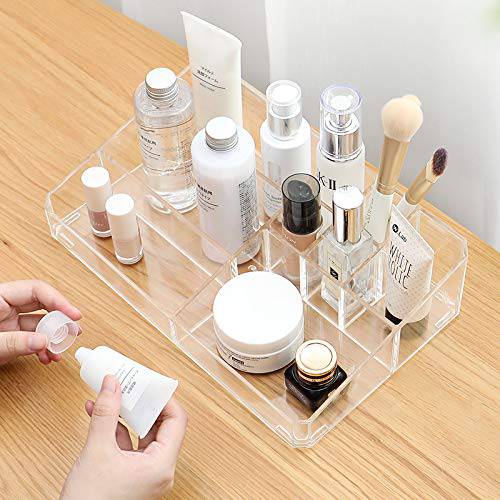 Sooyee Clear Makeup Organizer,9 Spaces Vanity Organizer Cosmetic Display Cases for Lipstick,Makeup Brushes and Skin Care Products,Plastic Makeup Storage