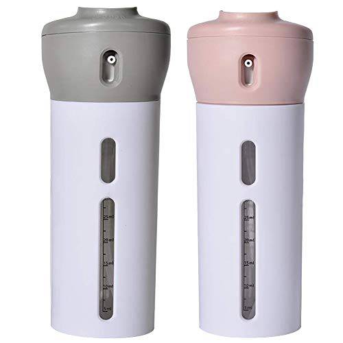 2 Pack Travel Dispenser, CHIVENIDO 4 in 1 Lotion Shampoo Gel Travel Dispenser Shower Bottles Refillable Travel Bottles (Pink+Gray)