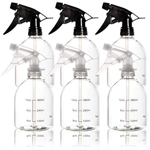 Youngever 6 Pack Empty Plastic Spray Bottles, Spray Bottles for Hair and Cleaning Solutions, 6 Pack 16 Ounce Bottles (3 Clear and 3 Black)