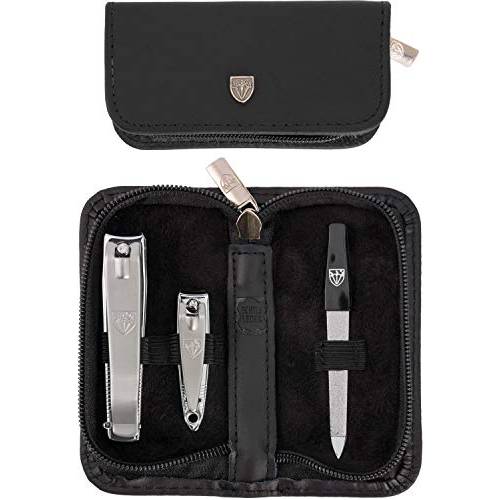 3 Swords Germany - brand quality 3 piece manicure pedicure grooming kit set for professional finger & toe nail care tool clipper fashion leather case in gift box, Made by 3 Swords (762)