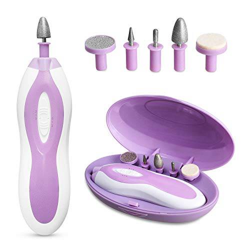 ZLiME Electric Pedicure & Manicure Set Portable Shaper with 5-piece Attachment for the Care of Hands and Feet. Electric Nail file for Home Use (Pink) with battery