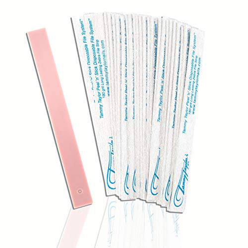 Tammy Taylor Peel ’N’ Stick Finger Nail Files | Long-Lasting & Disposable Zebra 180 Grit Files with Emery Board | Replaceable, Travel-Friendly Size | Professional Acrylic Files | 25 Pack