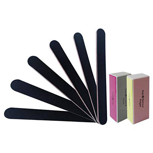 Nail Files and Buffer100/180 Grit Emery Boards Professional Manicure Kit 14PCS/Set Mixed Shapes with 4 Way Nail Buffer Block & Brush Art Care Tools Set for Acrylic Natural Nails