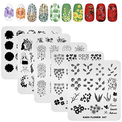 KADS 5pcs Nail Stamp Plates set Nails Art Stamping Plate Leaves Flowers Animal Nail plate Template Image Plate