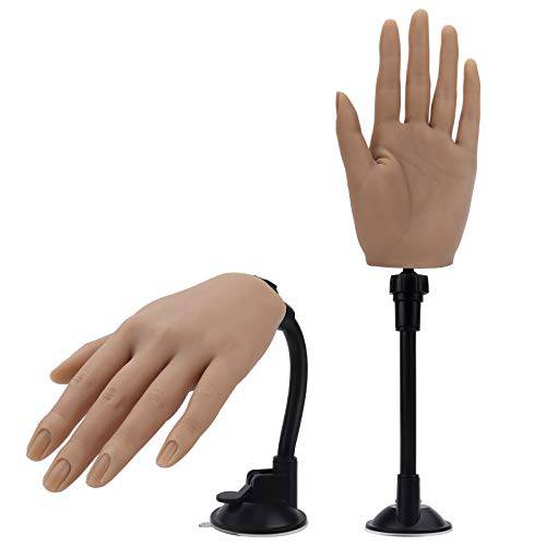 Silicone Practice Hand for Acrylic Nails with Bracket,Realistic Nail Practice Hand Stand, Flexible Bendable Nail Training Mannequin Hand for Nails Practice Nail Art Tools (Left Hand)