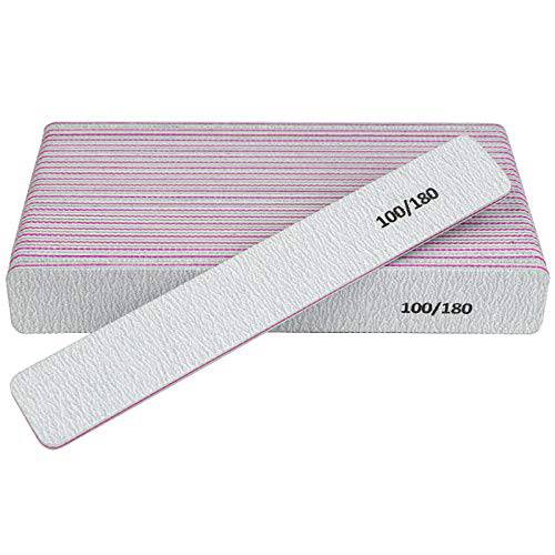 Nail File 12 PCS Professional Reusable 100/180 Grit Double Sides Washable Nail File Manicure Tools for Poly Nail Extension Gel and Acrylic Nails Tools Suit for Home Salon