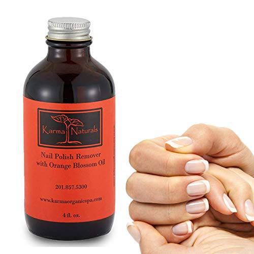 Karma Organic Nail Polish Remover with Orange Blossom - Non Toxic, Vegan, Cruelty Free, Acetone Free - Nails Strengthener for Fingernails - 4 fl. Oz.