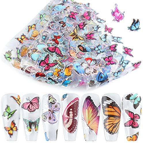 Butterfly Nail Art Stickers Nail Foil Transfer Sticker Nail Art Supplies Color Laser Butterfly Design Nail Foils Decals Acrylic Nails Supply Butterflies Foil Nail Art Stickers for Nails (10Sheets)