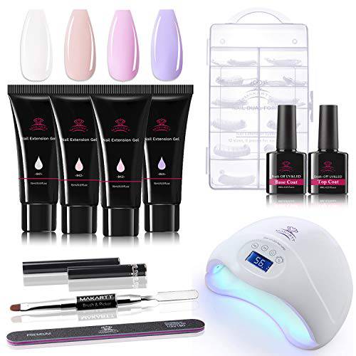 Makartt 48W Fast Dry Nail Lamp with Nude Pink Purple Poly Nail Gel Kit Bundle