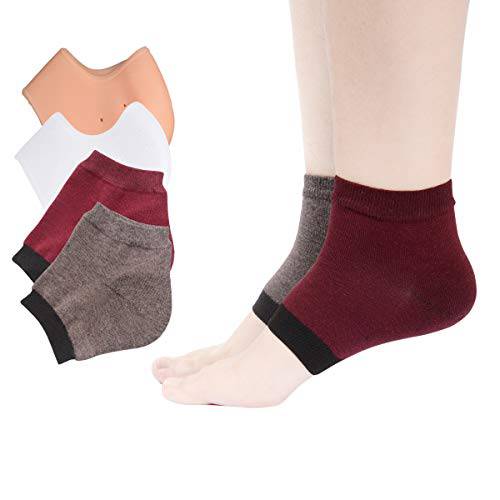 Pfedxoon Plantar Fasciitis Foot Pain Relief 4-Pairs Kit–Gel Heel Spur & Therapy Wraps – Heel Cups, cracked heel,Heel Pads Cushion 2 Pairs–Moisturizing Heel Socks 2 Pairs