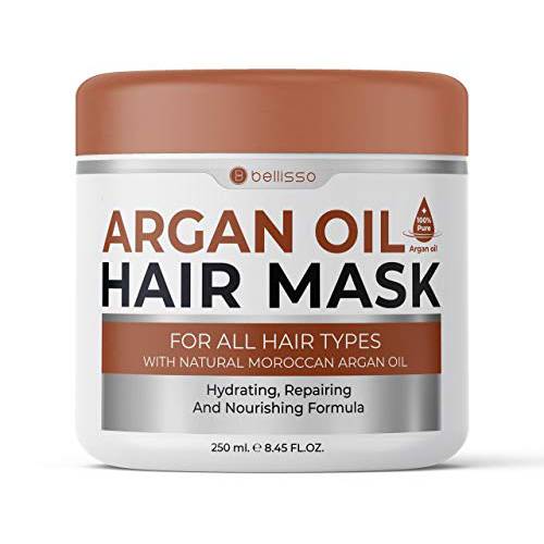 BELLISSO Moroccan Argan Oil Hair Mask - Deep Moisturizing Conditioner Treatment for Damaged Dry Hair - Hydrating Product, Split End Moisturizer