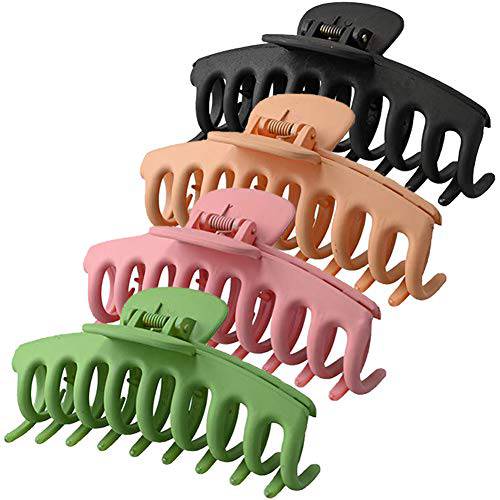 Claw Clips for Thick Hair Large Hair Clips for Women 4.33” Nonslip Big Matte Hair Claw for Thin Thick Curly Hair (Black, Pink, Khaki, Green)