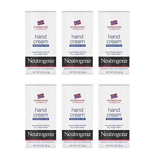 Neutrogena Norwegian Formula Moisturizing Hand Cream Formulated with Glycerin for Dry, Rough Hands, Fragrance-Free Intensive Hand Lotion, 2 oz, Pack of 6 (Package may vary)
