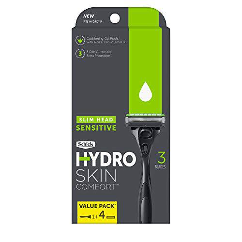 Schick Hydro Slim Head Sensitive Razor for Men — Razor for Men Sensitive Skin, Thin Razor with 4 Razor Blades