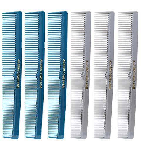 Allegro Combs 420 Hair Stylist and Barbers set hair cutting combs USA 6 Pc. (Neon Green & Neon Yellow)