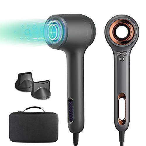 Professional Hair Dryer, Brushless Motor Ionic Blow Dryer, Negative Ion Fast Drying Damage Protection Hair Dryer, 3 Speed & 3 Heat Settings with 2 Concentrator Nozzles for Salon, Home and Travel