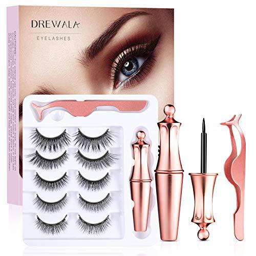 Magnetic Eyelashes with Eyeliner Kit 10 Pairs Fake Eyelashes Natural Look with Lash Extension Tweezer Reusable Faux Mink Lashes No Glue Easy to Wear