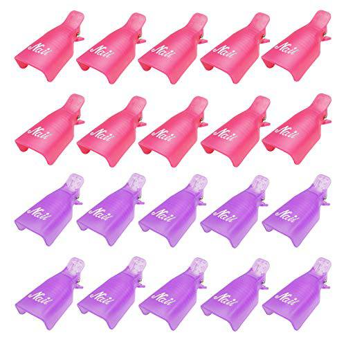 Nail Polish Remover Clips 20 Pack Reusable Nail Clips for Fingernail Polish Removal Soak off Finger Gel Polish Remover Wraps Clamps (Purple, Pink)