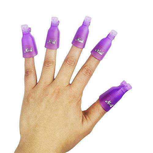 (purple) 10Pcs Plastic Acrylic Nail Art Soak Off Cap Clip UV Gel Polish Remover Wrap Tool Gel Nail Polish Remover Clips for Fingernail Removal Soak Off Clips Wrap Cleaner Cap Clip
