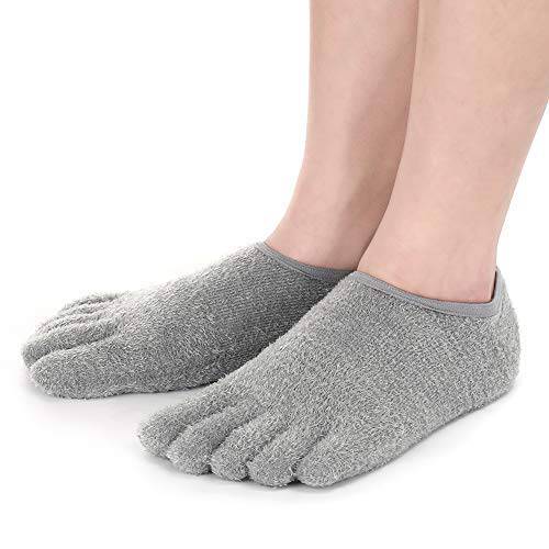 2 Paris5-Toed Moisturizing Cracked Heel Socks - Treat Your Dry Feet Fast. Best Pain Relief from Cracking Foot Skin - Light Grey