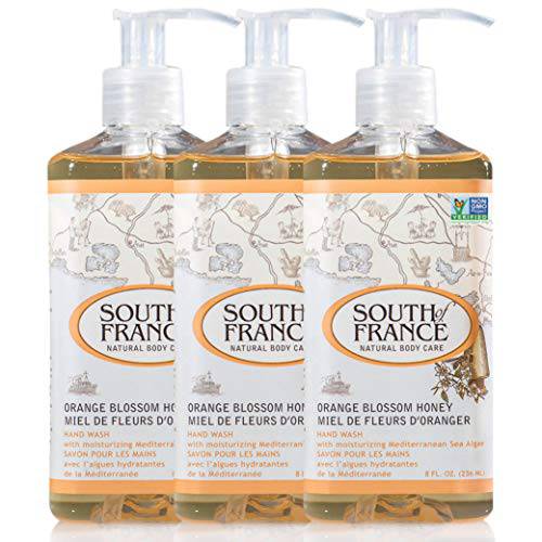 Orange Blossom Honey Clean Hand Wash by South of France | Moisturizing Liquid Hand Soap with Mediterranean Sea Algae | 8 oz Pump Bottle - Pack of 3
