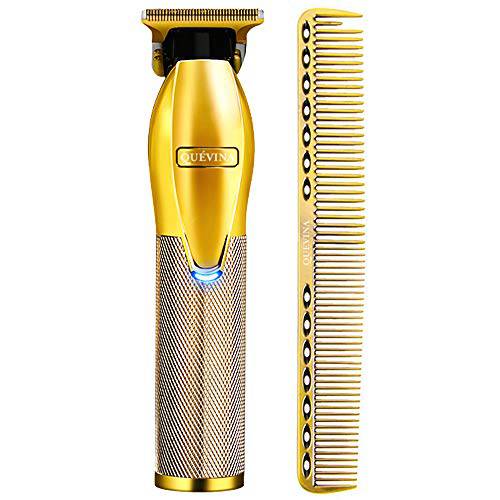 QUÉVINA Quevina Cordless Barber Outliner Trimmer T-Blade Hair Clippers for Men Professional Clippers T Outlining Set Maquina de cortar Cabello with Cutting Comb Gold