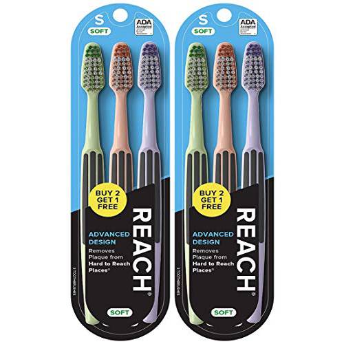 Reach Advanced Design Soft Toothbrushes, Colors May Vary, 3 Count (Pack of 2) Total 6 Toothbrushes