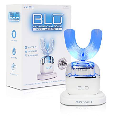 Go Smile Blu Hands-Free Teeth Whitening Toothbrush with Gum Massage and Sonic Blue Technology, White