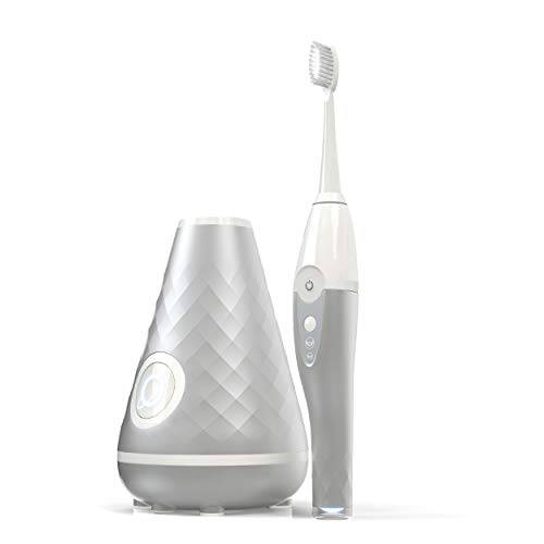 TAO Clean Umma Diamond Sonic Toothbrush and Cleaning Station, Electric Toothbrush with Patented Docking Technology, Ergonomic Handle, Dual Speed Settings, Silver