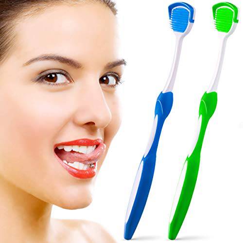 Tongue Brush, Tongue Scraper, Tongue Cleaner Helps Fight Bad Breath, 2 Tongue Scrapers, 2 Pack (Blue & Green)