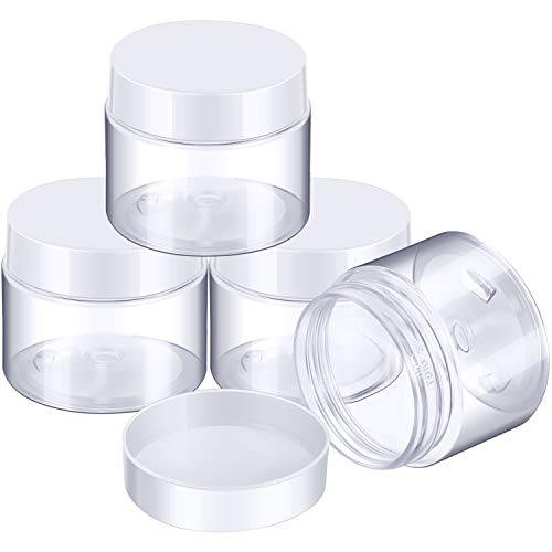 4 Pieces Round Clear Wide-mouth Leak Proof Plastic Container Jars with Lids for Travel Storage Makeup Beauty Products Face Creams Oils Salves Ointments DIY Slime Making or Others (2 oz, White)