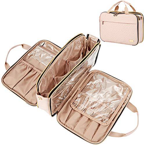 NISHEL Travel Toiletry Bag, Portable Makeup Organizer, Stand Up Cosmetic Bag, Travel Cosmetic Case for Travel Sized Toiletries, Pink