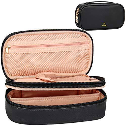 Relavel Small Makeup Bag, Nylon Travel Storage Brush Makeup Bag, Suitable for Women, with Detachable Partition, Easy to Carry, Stylish Atmosphere, Must-choice for Holiday Gifts Black