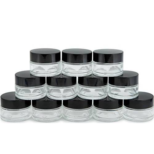 Vivaplex, 12, Clear, 15 ml (1/2 oz), Round Glass Jars, with Inner Liners and black Lids
