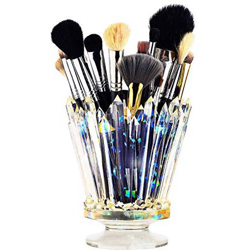 Amethyst Crystal Makeup Brush Holder Glow And Shine, Brush & Pen Holder Vanity Desk or Office Organizer Stationary Decor - Holiday Christmas Gifts For Her