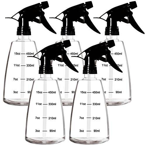 Youngever 5 Pack Empty Plastic Spray Bottles, 16 Ounce Spray Bottles for Hair and Cleaning Solutions (Black)