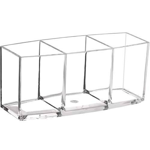 Clear Makeup Brush Holder Organizer, Cosmetic Brushes Storage with 3 Slots