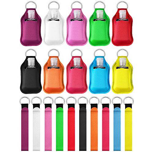 30 Pieces Travel Keychain Holders Kits, Including 10 Pieced Bottle Holder Keychains 10 Pieces Wristlet Keychains Lanyard, 10 Pieces 30 ml Refillable Clear Plastic Bottles for Travel Outdoor Supplies