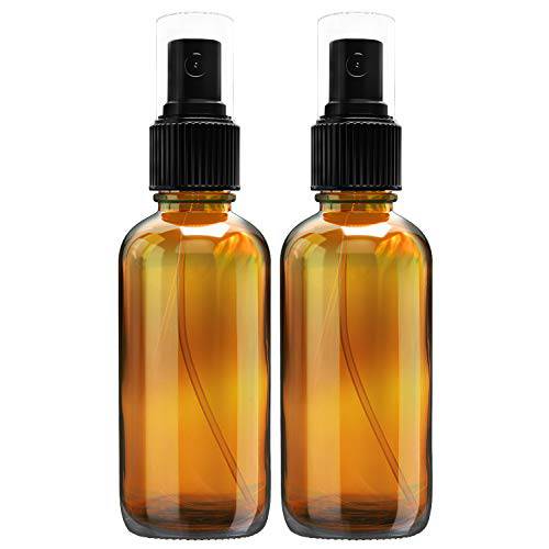 Nylea Small Glass Spray Bottles for Oil, Hair, Plants Water Empty Fine Mist and Refillable Mister Amber Mini Travel Size Bottle for Cleaning Solutions, Essential Oil Sprayer and Nozzle (2 Pack, Amber)