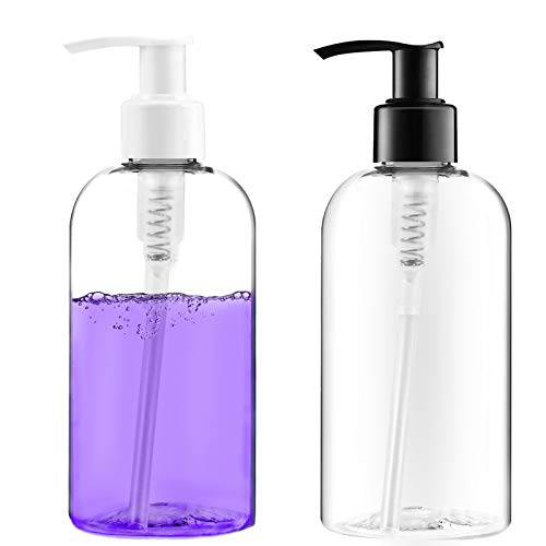 2 PCS Refillable Shampoo and Conditioner Bottles with Pump 8oz – Clear Plastic Pump Bottles Dispenser Empty - BPA Free Leak proof hand soap dispenser Set With Travel Lock
